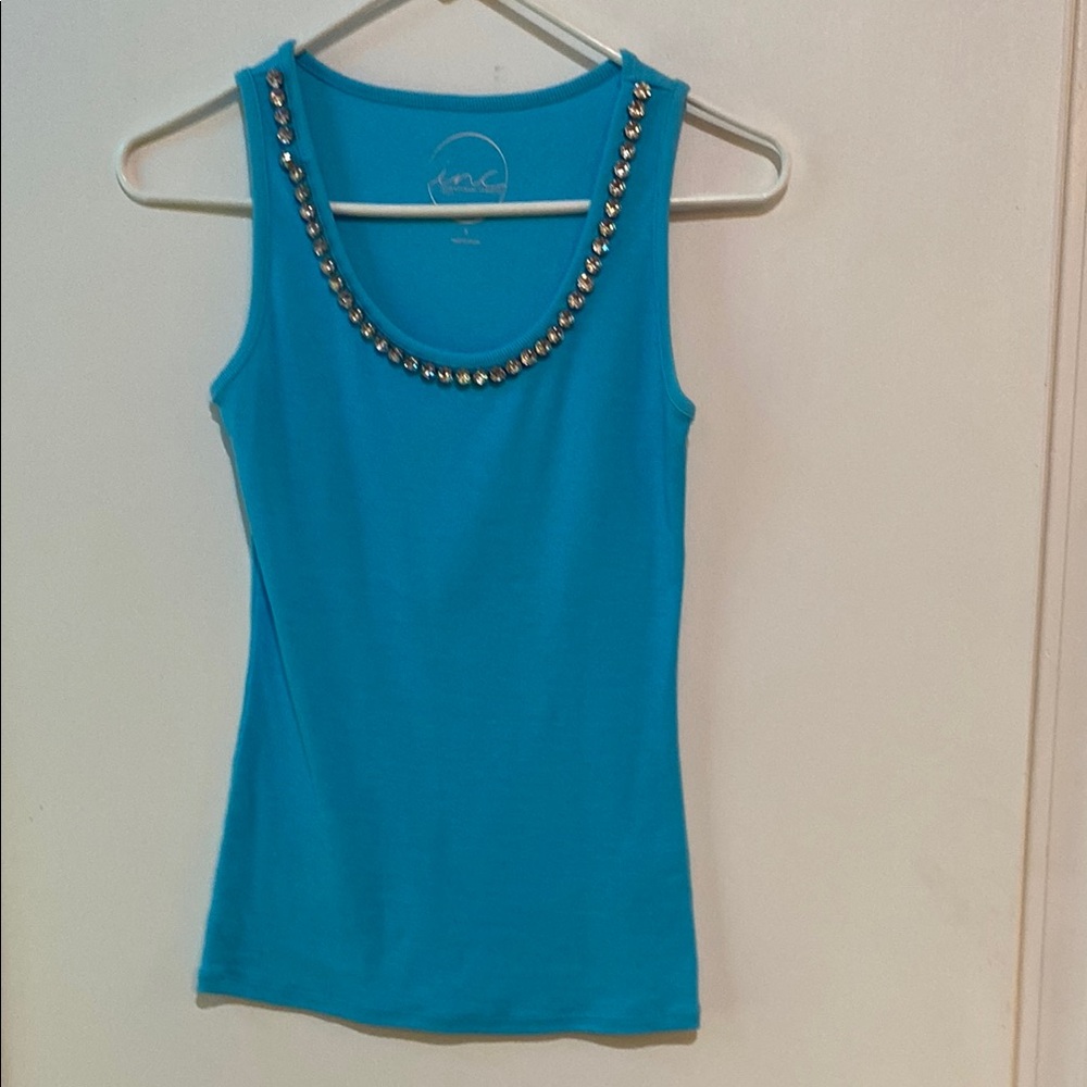 INC International Concepts Blue Fitted Embellished Tank Top